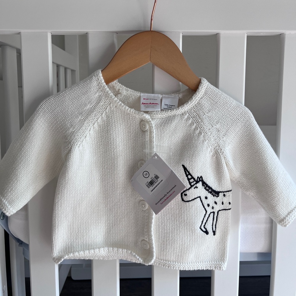 Hanna Anderson white cable knit unicorn sweater